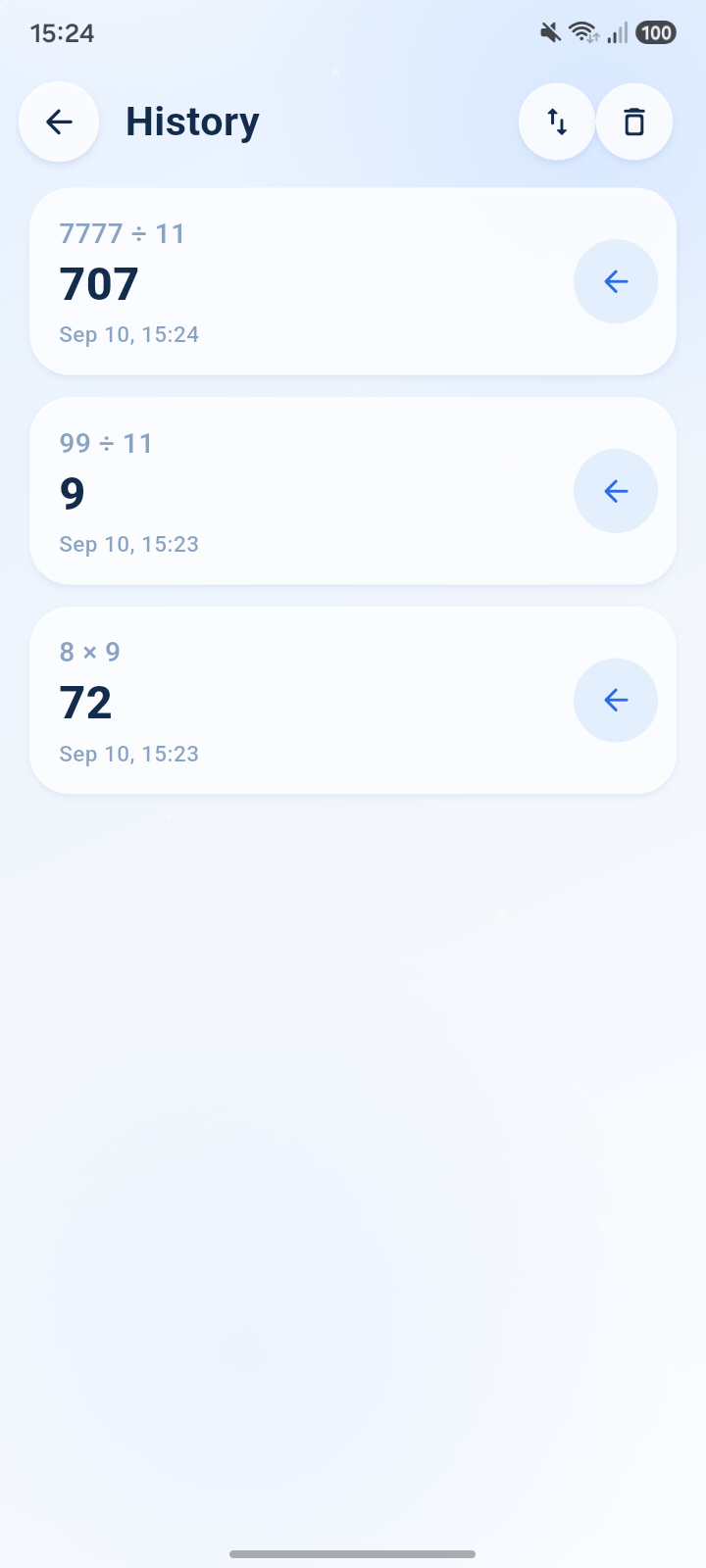 WhiteCalc calculation history